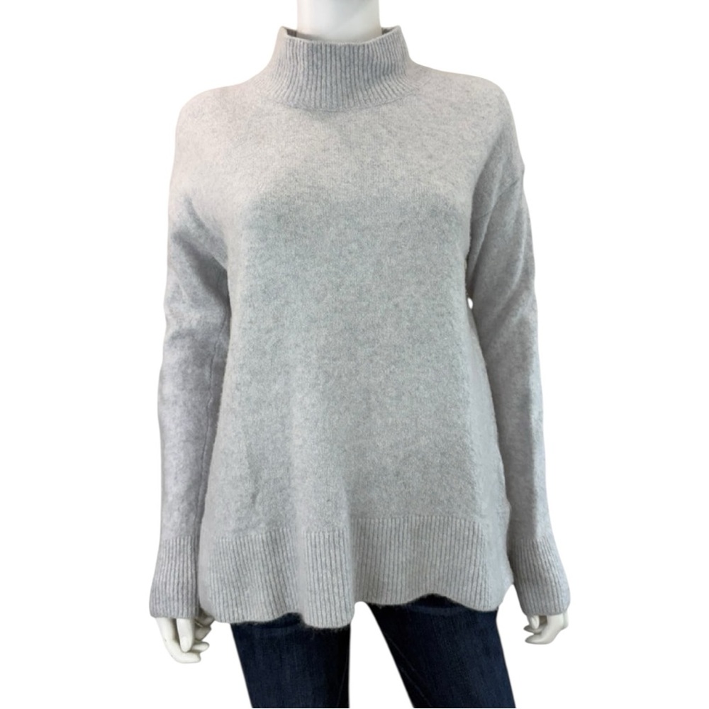 WHITE + WARREN Gray Cashmere Blend Mock Neck Sweater Size L